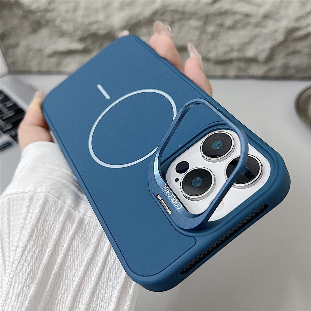 For iPhone 16 Pro Max Luxury Magsafe Magnetic Liquid Silicone Holder Stand Phone Case For iPhone 15 14 13 12 11 Protective Cover