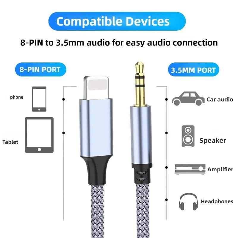 For iPhone Aux Cord iPhone 3.5mm Headphone Audio Jack Aux Cable Car Adapter For iPhone14 13 12 11 Pro Max XS XR SE 8 Plus