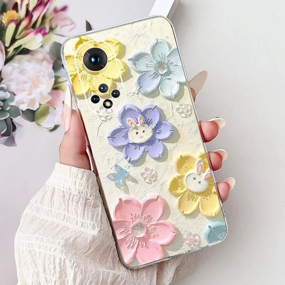 Clear For Honor50 NTH-AN00 NTH-NX9 Back Cover For Honor 50 Case Fashion Luxury Flowers Cute Cartoon Cool Soft TPU Funda 6.57