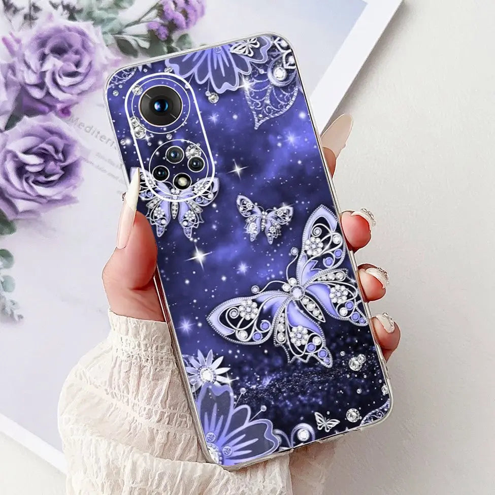 Clear For Honor50 NTH-AN00 NTH-NX9 Back Cover For Honor 50 Case Fashion Luxury Flowers Cute Cartoon Cool Soft TPU Funda 6.57
