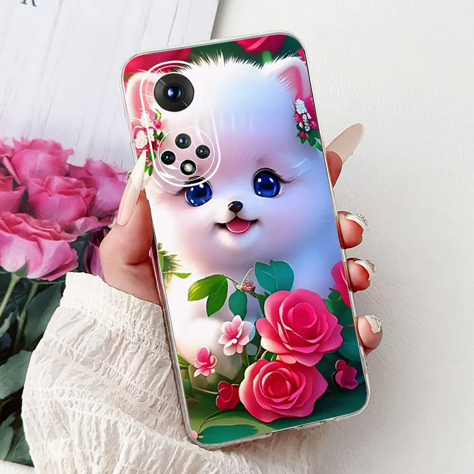 Clear For Honor50 NTH-AN00 NTH-NX9 Back Cover For Honor 50 Case Fashion Luxury Flowers Cute Cartoon Cool Soft TPU Funda 6.57