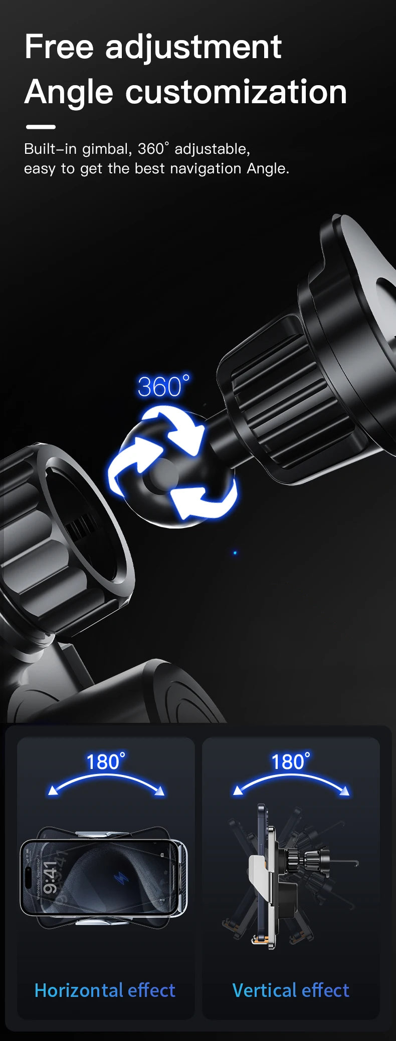 New Wireless Car Phone Holder with Charger 15W Wireless Phone Charging Mobile Holder for Car for iPhone Huawei Samsung Xiaomi