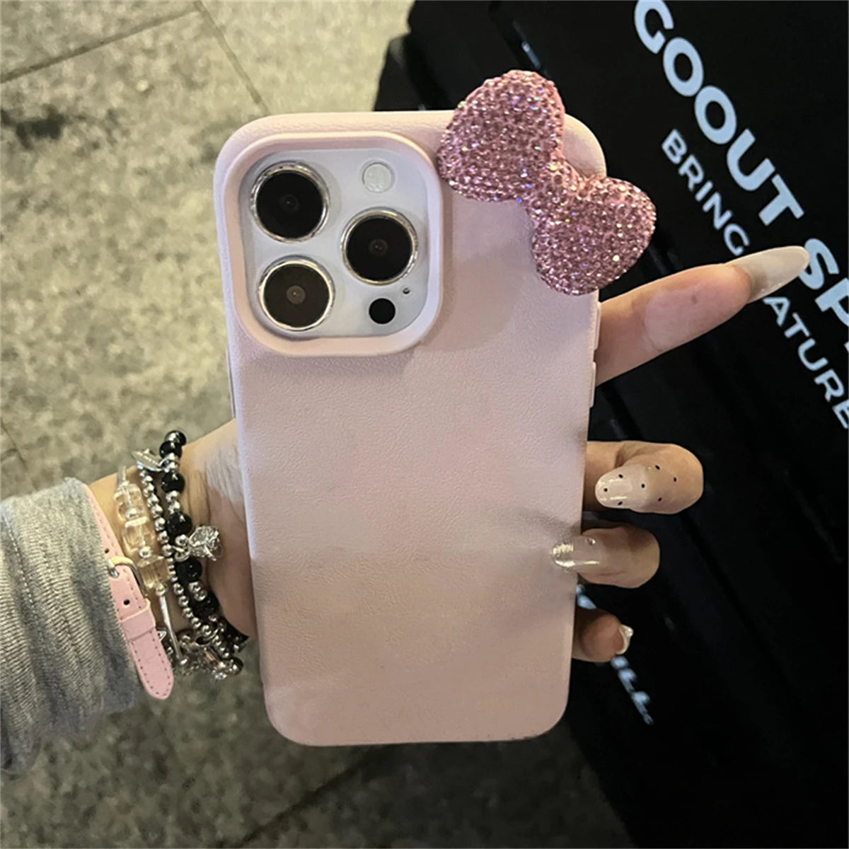 Luxury Rhinestone Bow Litchi Pattern Leather Phone Case For iPhone 16 15 14 13 12 11 Pro Max Cute Bowknot Shockproof Soft Cases