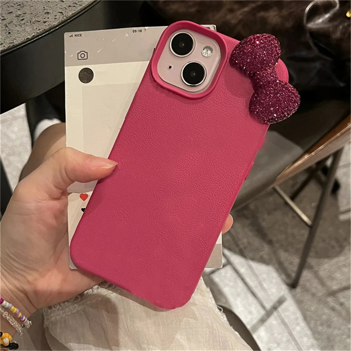 Luxury Rhinestone Bow Litchi Pattern Leather Phone Case For iPhone 16 15 14 13 12 11 Pro Max Cute Bowknot Shockproof Soft Cases