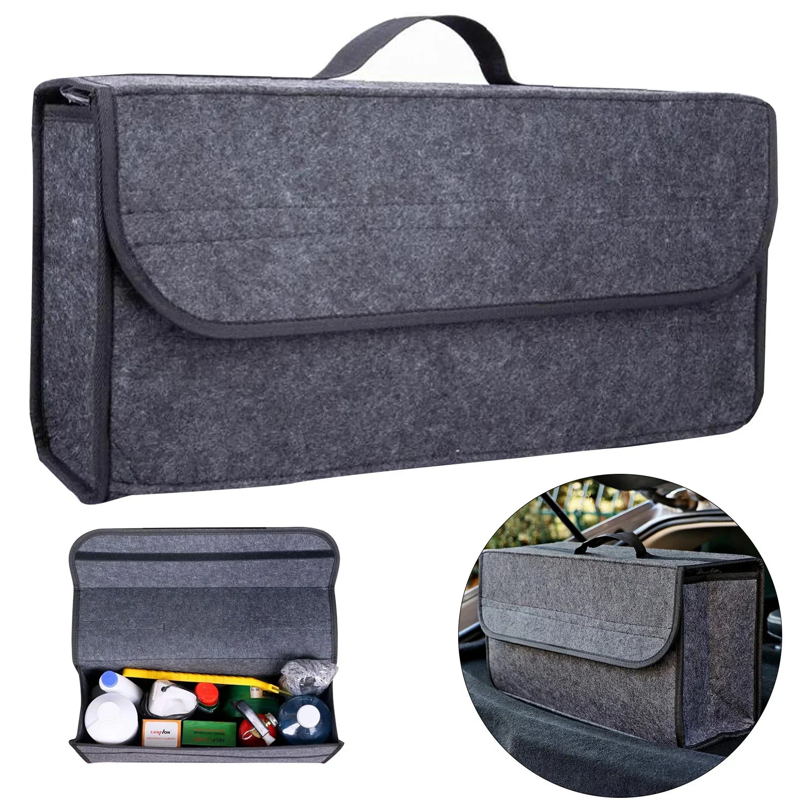 Large Anti Slip Compartment Boot Storage Organizer Tool Car Storage Bag Car Trunk Organizer Soft Felt Storage Box Accessories