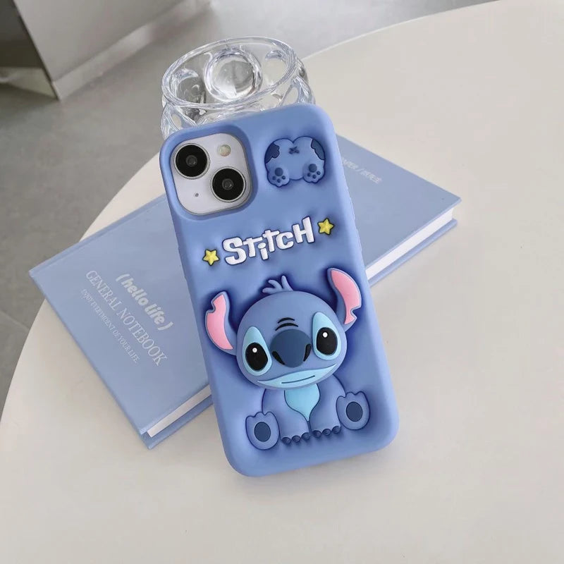 For iPhone 14 Plus 15 Pro Max 11 12 Pro 13 Pro X XS Max XR SE 7 8 Plus Cute Stitch Head Grip Tok Holder Silicon Soft Phone Case