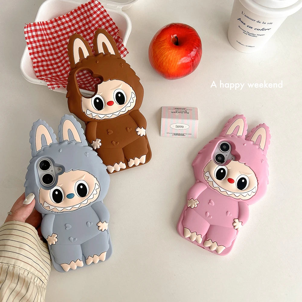 For iPhone 16 15 14 Plus 13 12 11 Pro Max Kawaii 3D Cartoon LaBuBu Monsters Soft Silicone Case Shockproof Back Cover