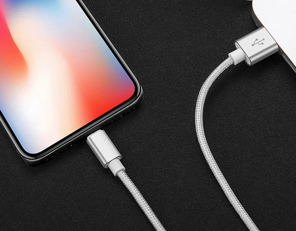 Metal Nylon Braided USB Charger Cable for iPhone 14 8 7 6S Plus X XR XS 11 12 13 Pro Max iPad 9 Fast Charging Data Cord 1m 2m 3m