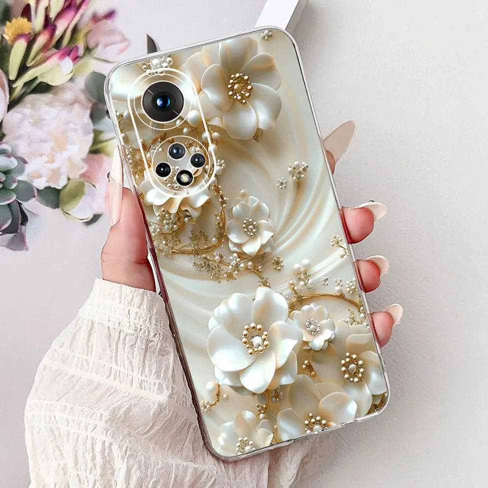 Clear For Honor50 NTH-AN00 NTH-NX9 Back Cover For Honor 50 Case Fashion Luxury Flowers Cute Cartoon Cool Soft TPU Funda 6.57