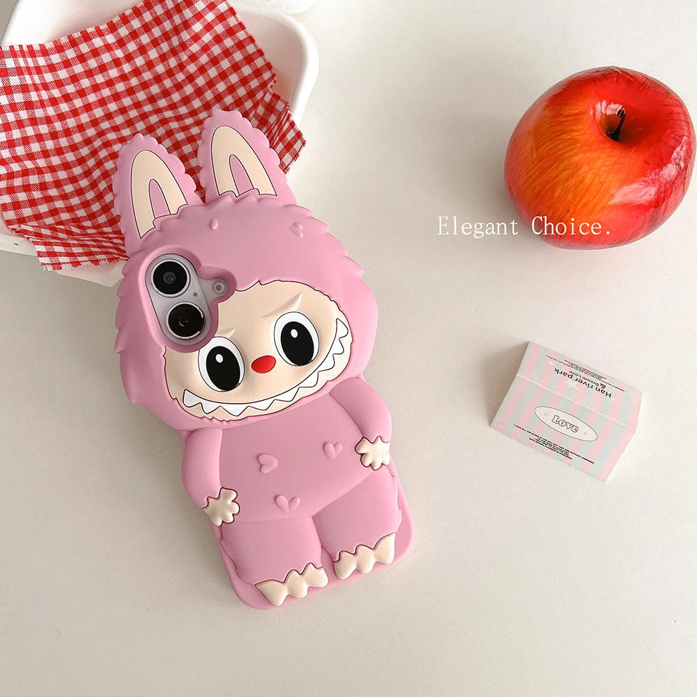 For iPhone 16 15 14 Plus 13 12 11 Pro Max Kawaii 3D Cartoon LaBuBu Monsters Soft Silicone Case Shockproof Back Cover