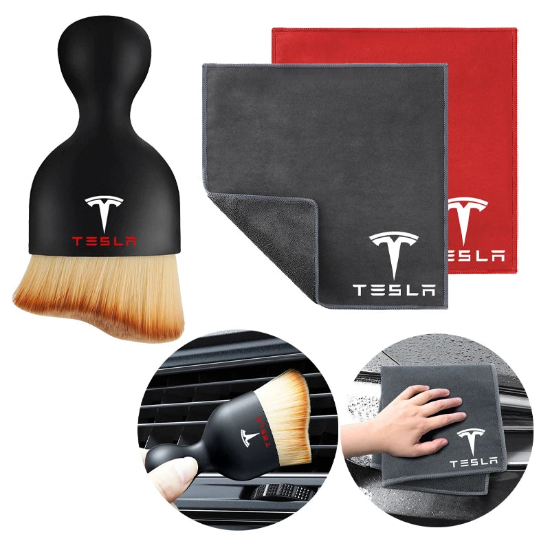 Suede Fleece Microfiber Towel Car Cleaning Rag Cloth with brush For Tesla Model 3 Model S X Model Y Roadster Bonina Coil