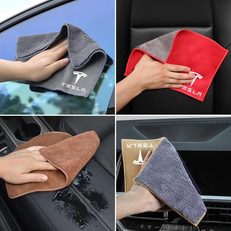 Suede Fleece Microfiber Towel Car Cleaning Rag Cloth with brush For Tesla Model 3 Model S X Model Y Roadster Bonina Coil