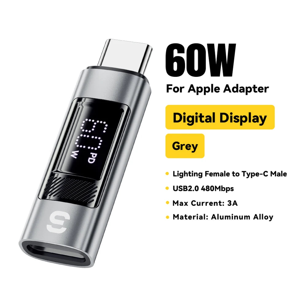 Essager Type C to Lighting OTG Adapter Digital Display PD 60W Fast Charging Lightning To Type C Connector For iPhone 15 14 13 12