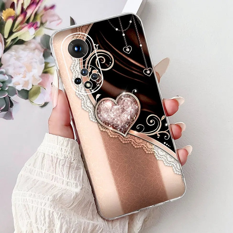 Clear For Honor50 NTH-AN00 NTH-NX9 Back Cover For Honor 50 Case Fashion Luxury Flowers Cute Cartoon Cool Soft TPU Funda 6.57