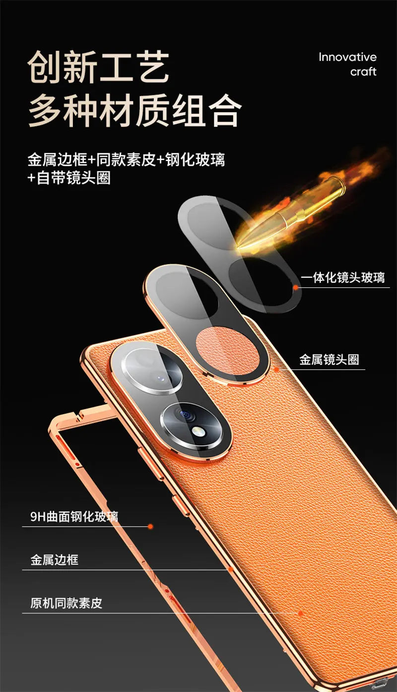 Honor 90 5G Case 360 Full Protection Clear Tempered Glass Front Hard Cover with Back PU Leather Case for Honor 90 Honor90 5G