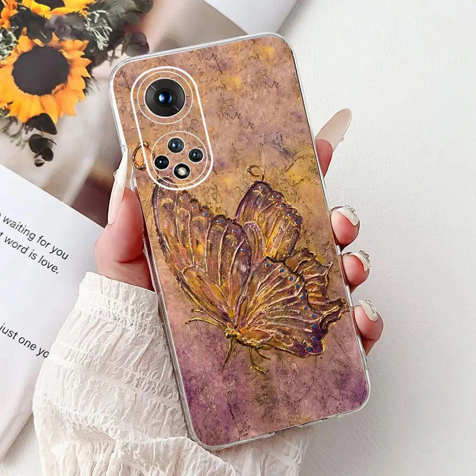 Clear For Honor50 NTH-AN00 NTH-NX9 Back Cover For Honor 50 Case Fashion Luxury Flowers Cute Cartoon Cool Soft TPU Funda 6.57
