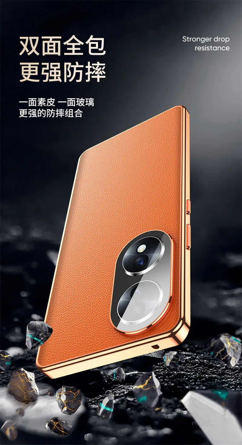 Honor 90 5G Case 360 Full Protection Clear Tempered Glass Front Hard Cover with Back PU Leather Case for Honor 90 Honor90 5G