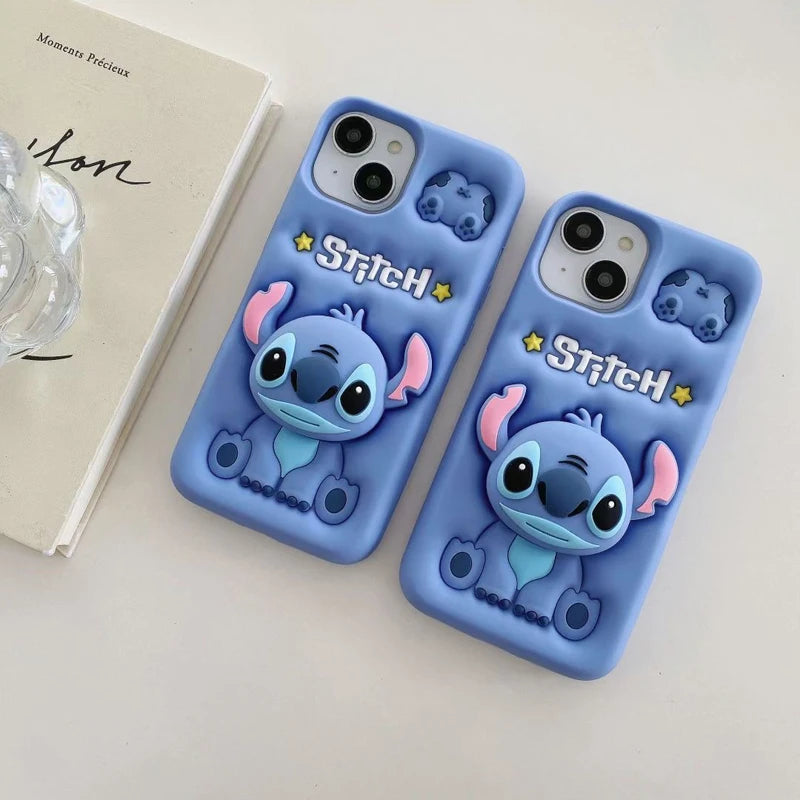 For iPhone 14 Plus 15 Pro Max 11 12 Pro 13 Pro X XS Max XR SE 7 8 Plus Cute Stitch Head Grip Tok Holder Silicon Soft Phone Case