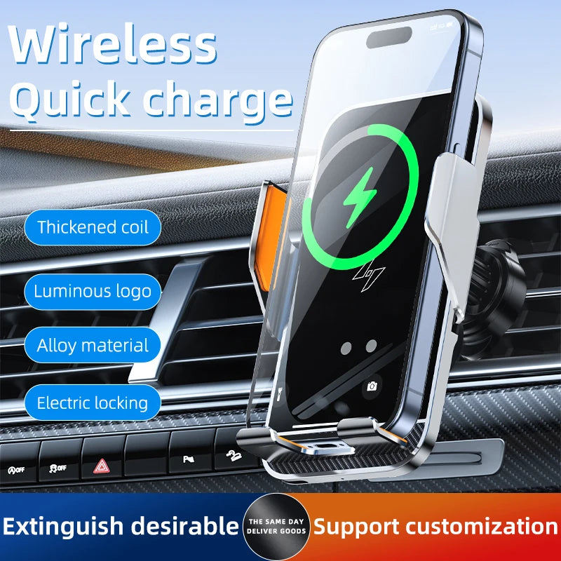 New Wireless Car Phone Holder with Charger 15W Wireless Phone Charging Mobile Holder for Car for iPhone Huawei Samsung Xiaomi