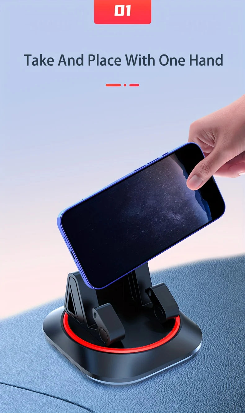 Rotatable Silicone Car Mount, Dashboard Phone Holder, 360° Rotation, Washable Strong Base, Compatible with Auto, Rectangle Shape