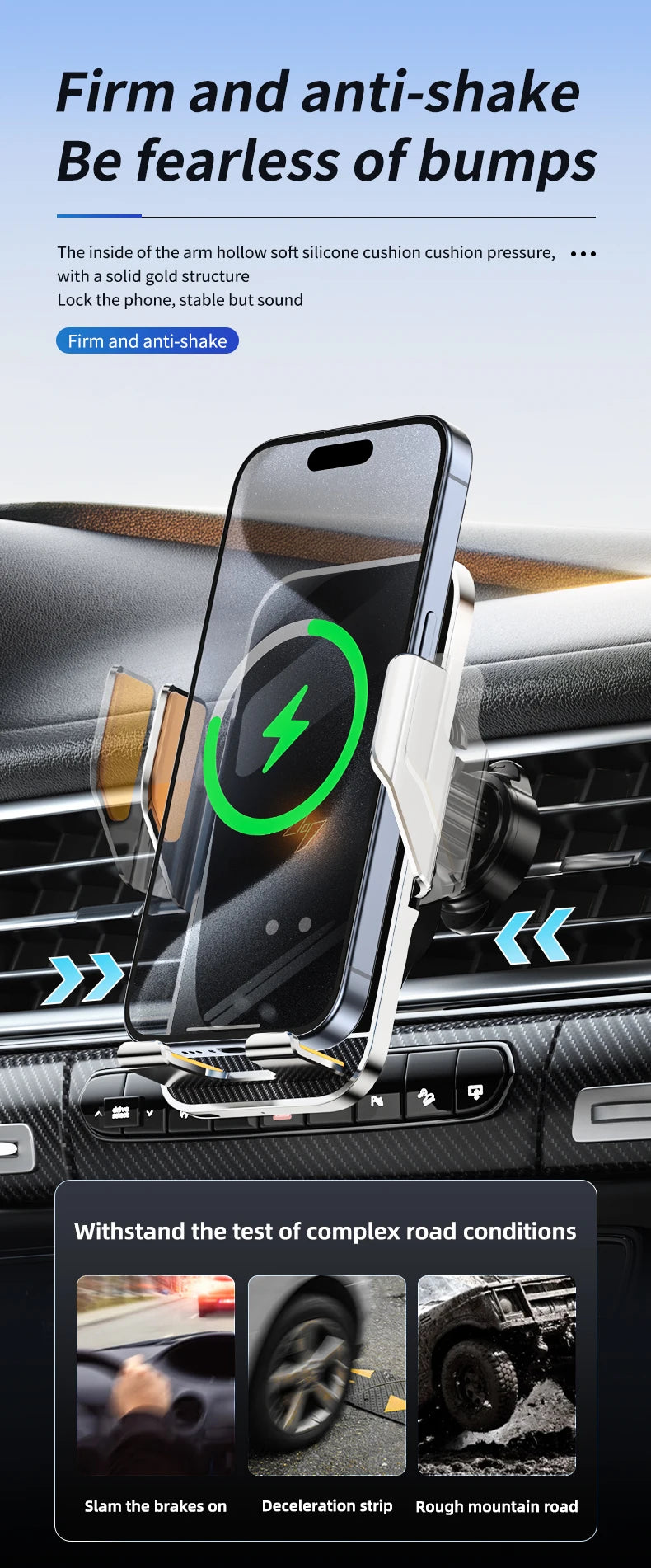 New Wireless Car Phone Holder with Charger 15W Wireless Phone Charging Mobile Holder for Car for iPhone Huawei Samsung Xiaomi