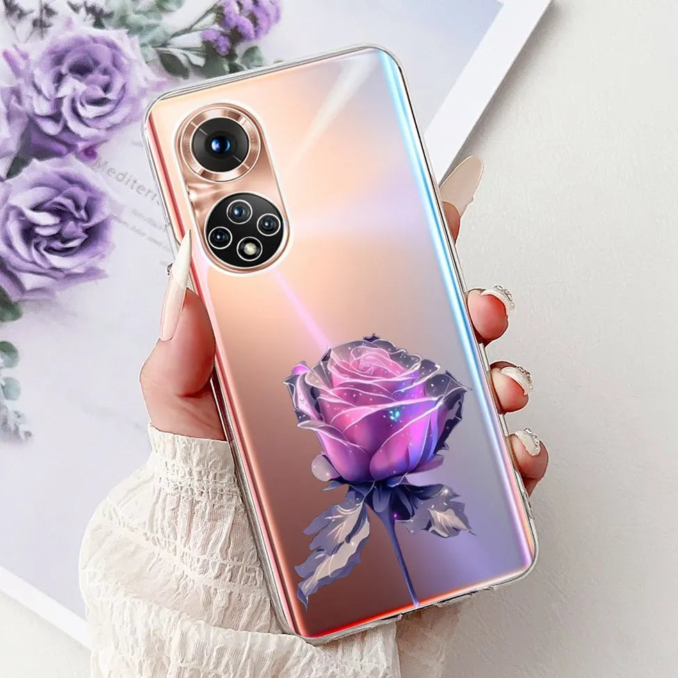 Clear For Honor50 NTH-AN00 NTH-NX9 Back Cover For Honor 50 Case Fashion Luxury Flowers Cute Cartoon Cool Soft TPU Funda 6.57