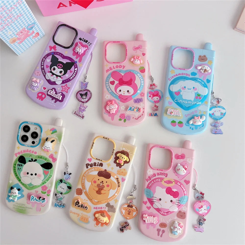 luxury Kawaii My Melody Kuromi Style iPhone 15 14 13 12 11 Pro X XR XS MAX All Inclusive Women's Shockproof Phone Case