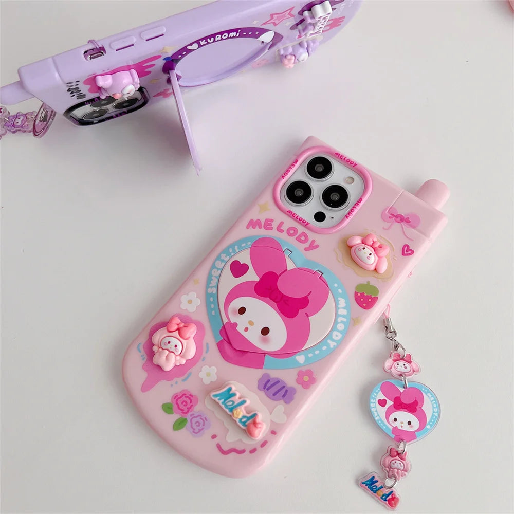 luxury Kawaii My Melody Kuromi Style iPhone 15 14 13 12 11 Pro X XR XS MAX All Inclusive Women's Shockproof Phone Case