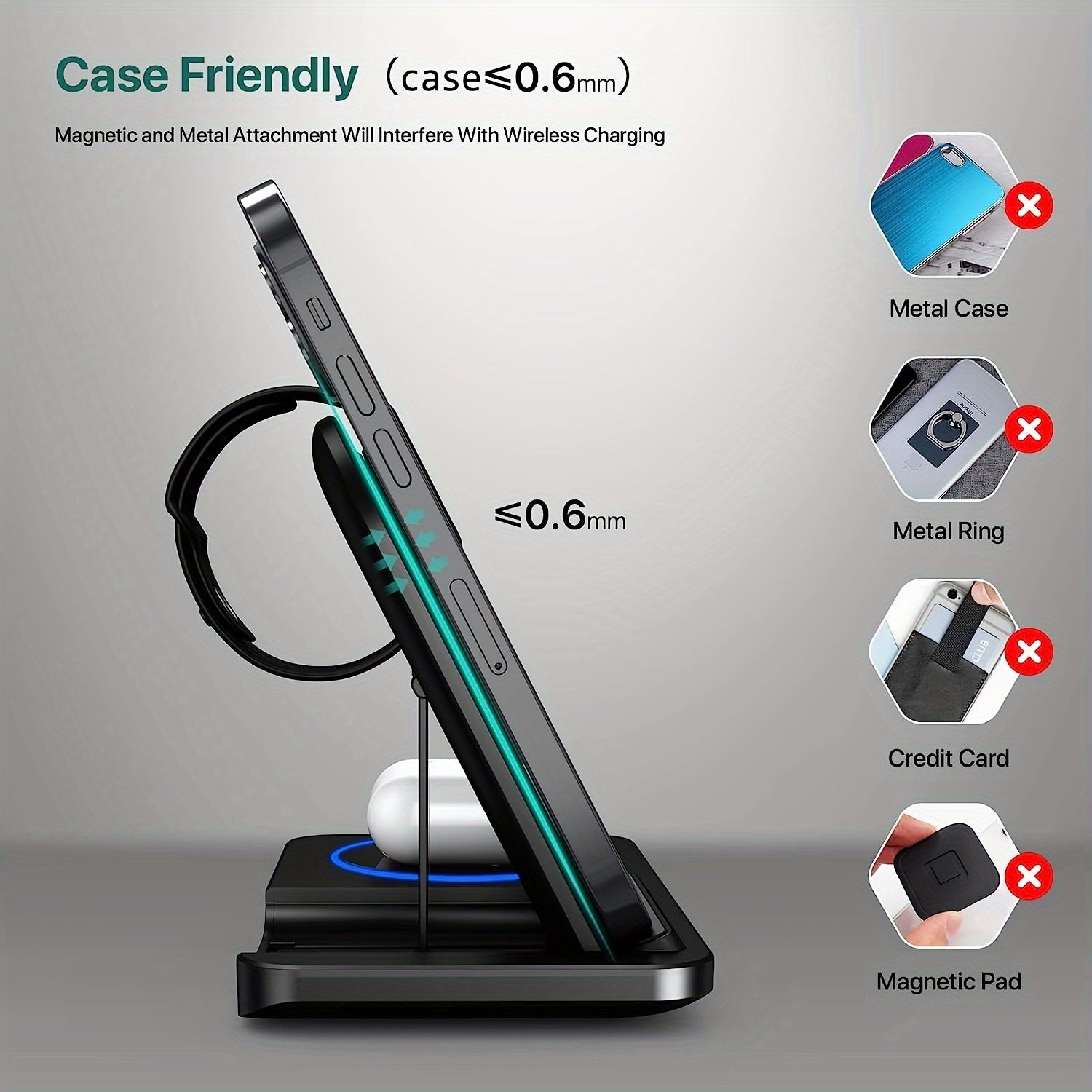 3-in-1 Foldable Wireless Charger Station, USB Magnetic Charging Stand Dock for iPhone 15/14/13/12/11 Series, iWatch Ultra2/Ultra/9/8/7/6 Series, and Earbuds 3/2/Pro Series - Fast Wireless Charging Hub