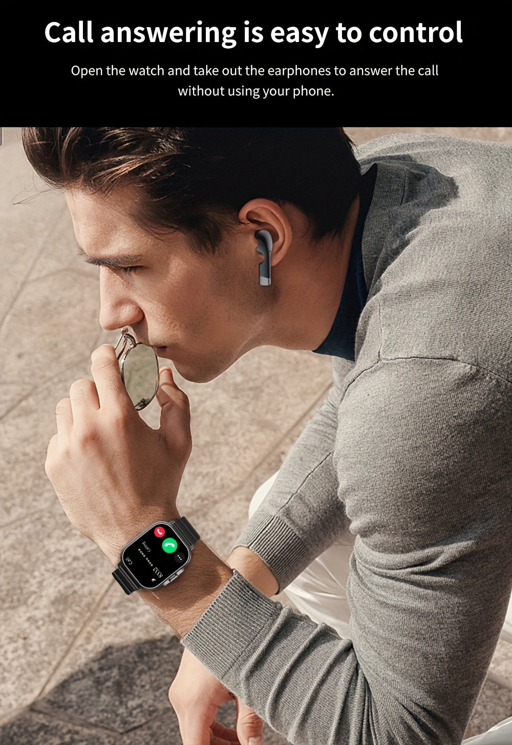 EFFEOKKI 2in 1 Smart Watch with Earbuds Wireless 5.11 cm Display TWS Earphones Headset Make Answer Call Sport Smartwatch for iPhone Android Smartphone