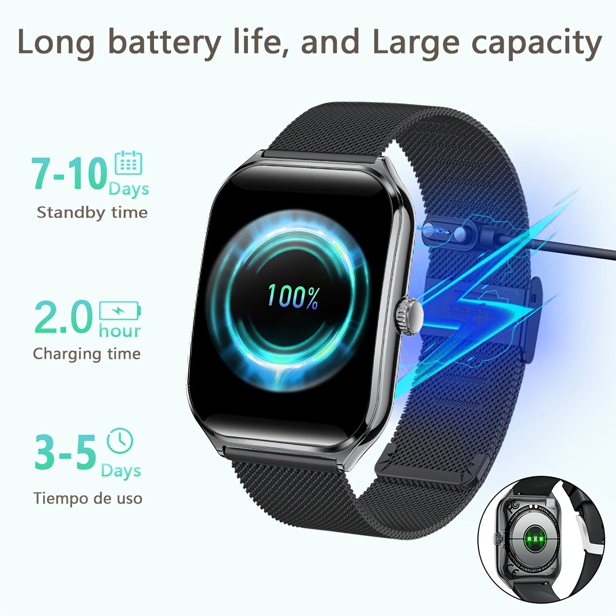 Sleek Ultra-Thin Smartwatch with 4.9cm Full Touch Display -, Dual Screen, USB Charging, Stainless Steel Case, for Android & for iPhone - Perfect for Fitness Tracking, Calls, Messages & Music Control