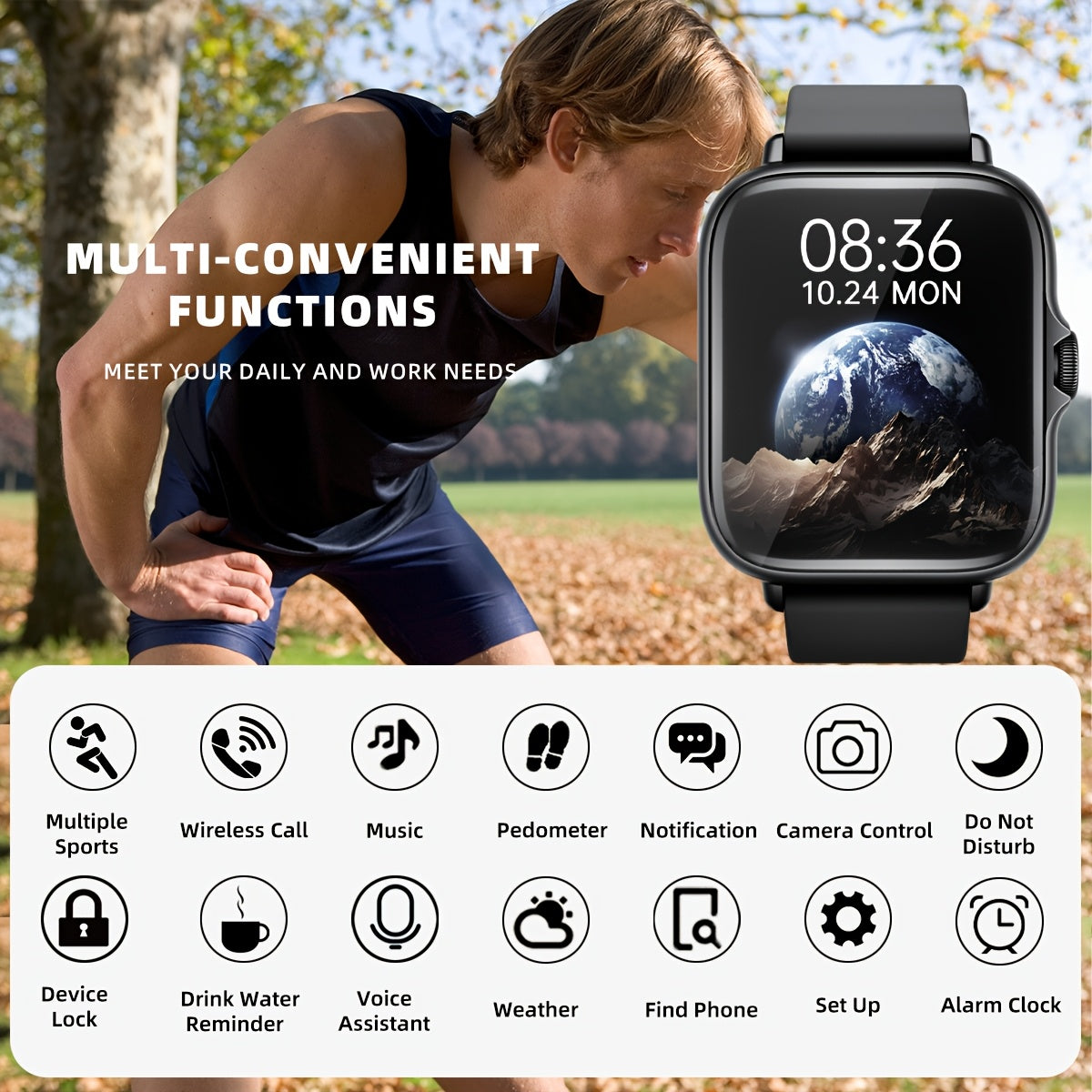Sports Smart Watch, 4.65cm Full Touch Screen Display with Message, Answer Make Call Smartwatch, Sleep Monitoring, Sports Pedometer, Information Alerts, For iPhone Android Phones, Smartbands Fitness Watch For Women Men Friend
