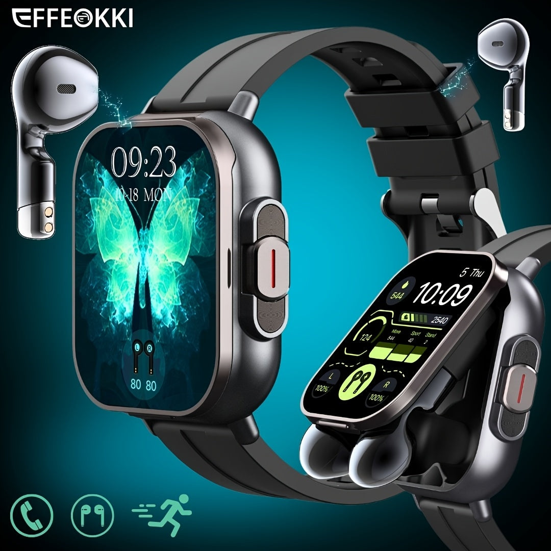 EFFEOKKI 2in 1 Smart Watch with Earbuds Wireless 5.11 cm Display TWS Earphones Headset Make Answer Call Sport Smartwatch for iPhone Android Smartphone