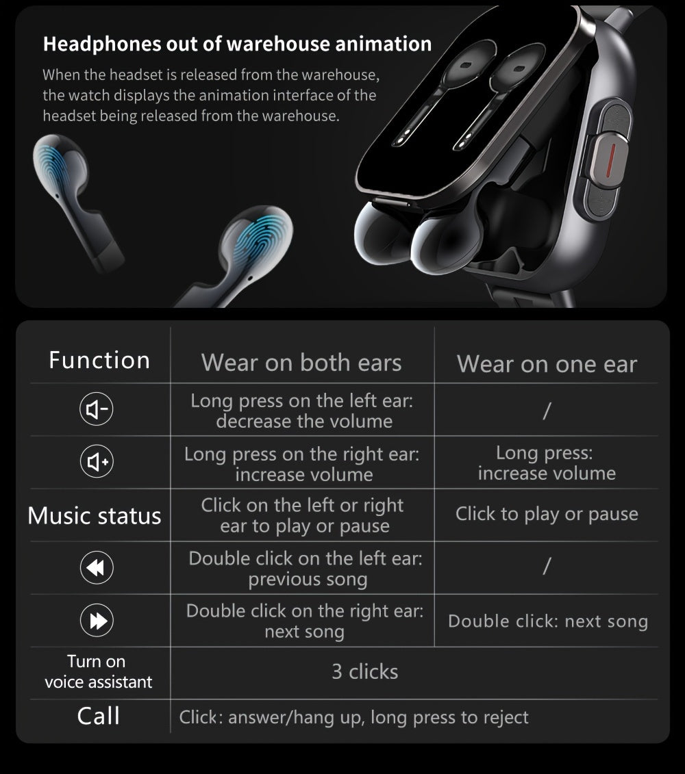 EFFEOKKI 2in 1 Smart Watch with Earbuds Wireless 5.11 cm Display TWS Earphones Headset Make Answer Call Sport Smartwatch for iPhone Android Smartphone