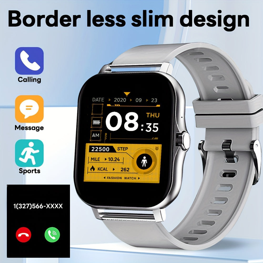 Smart Watch with 3.66cm Full Touch Display, Wireless Calling, Message Push, Multiple Sports Modes, Sedentary Reminder, Weather Forecast, USB Charging, 200mAh Lithium Battery, Glitter Accents, Zinc Alloy & Silica Gel Strap, Co