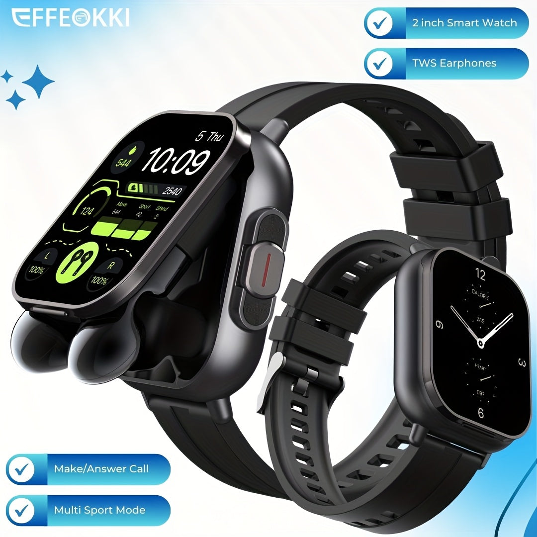 EFFEOKKI 2in 1 Smart Watch with Earbuds Wireless 5.11 cm Display TWS Earphones Headset Make Answer Call Sport Smartwatch for iPhone Android Smartphone